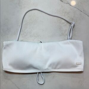 Roxy White Ribbed Bandeau Top with Logo Tag